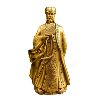 Pure Copper Zhu Geliang People Ornaments Kong Ming Statue Home Furnishings Living Room Office Wine Cooler Decorations