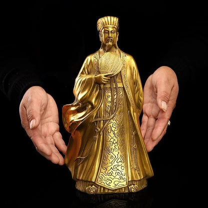 Pure Copper Zhu Geliang People Ornaments Kong Ming Statue Home Furnishings Living Room Office Wine Cooler Decorations