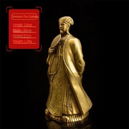 Pure Copper Zhu Geliang People Ornaments Kong Ming Statue Home Furnishings Living Room Office Wine Cooler Decorations