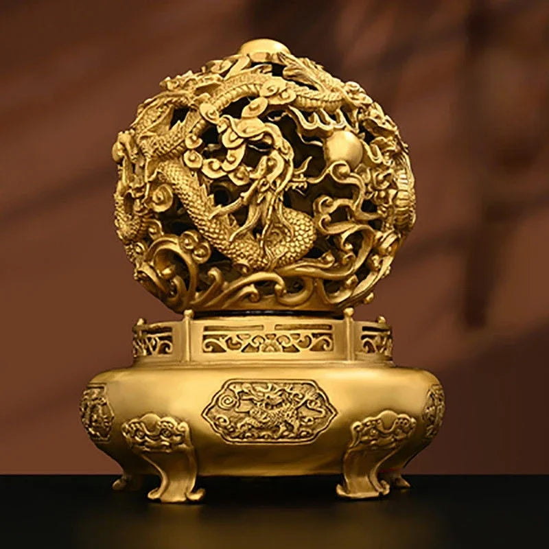Pure Copper feng shui Ornaments Nine Dragons Play Beads Living Room Home Office Decor Business Gifts Crafts