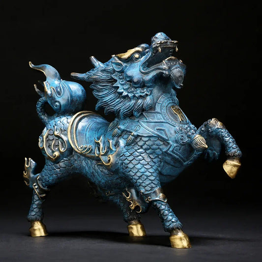 Pure Copper feng shui Wind and Fire Kirin Statue Modern Mascot Sculpture Brass Painted  Accessories Home Decoration