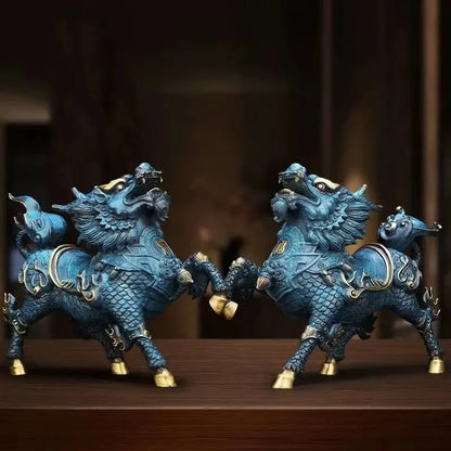 Pure Copper feng shui Wind and Fire Kirin Statue Modern Mascot Sculpture Brass Painted  Accessories Home Decoration