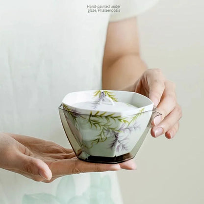 Pure Hand-painted Wisteria Flower Tea Set Kit Zen Teapot and Tea Cup Set 1 Bowl 3 Cups Tea Brewing Portable Picnic Drinkware