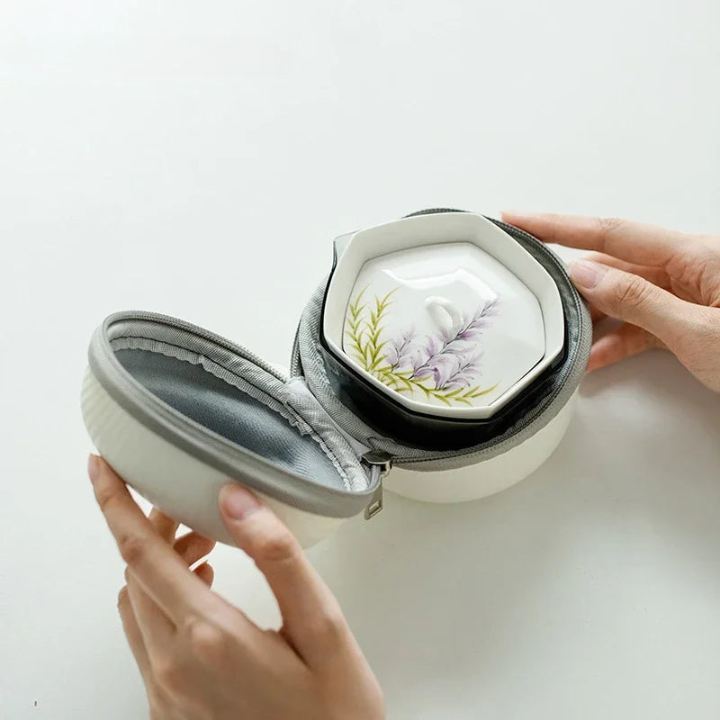 Pure Hand-painted Wisteria Flower Tea Set Kit Zen Teapot and Tea Cup Set 1 Bowl 3 Cups Tea Brewing Portable Picnic Drinkware