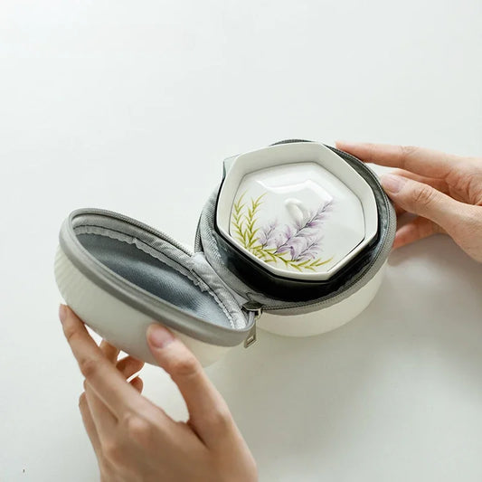 Pure Hand-painted Wisteria Flower Tea Set Kit Zen Teapot and Tea Cup Set 1 Bowl 3 Cups Tea Brewing Portable Picnic Drinkware