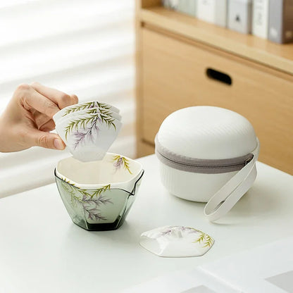 Pure Hand-painted Wisteria Flower Tea Set Kit Zen Teapot and Tea Cup Set 1 Bowl 3 Cups Tea Brewing Portable Picnic Drinkware