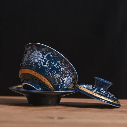 Pure Silver Gaiwan 999 Sterling Silver Tureen Porcelain Cup Bowl Set SanCai Coaster Saucer Lid Ceramic Covered Bowls 160ml China