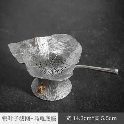Pure Tin Tea Funnel Tea Filter Handmade Creative Leaves Tea Set Filter Net Tea Strainer Tea Filter Kung Fu Tea Ceremony Utensi