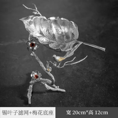 Pure Tin Tea Funnel Tea Filter Handmade Creative Leaves Tea Set Filter Net Tea Strainer Tea Filter Kung Fu Tea Ceremony Utensi
