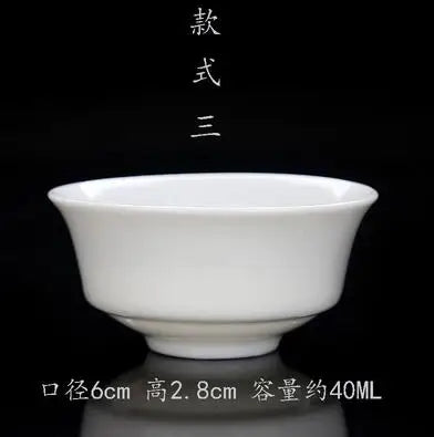 Pure White Porcelain Tea Set, Small Tea Cup, Bamboo Hat Cup, Large Ceramic Cup, Tea Accessories, 3Pcs per Pack