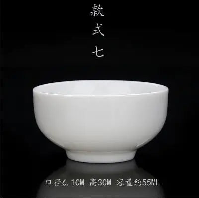 Pure White Porcelain Tea Set, Small Tea Cup, Bamboo Hat Cup, Large Ceramic Cup, Tea Accessories, 3Pcs per Pack