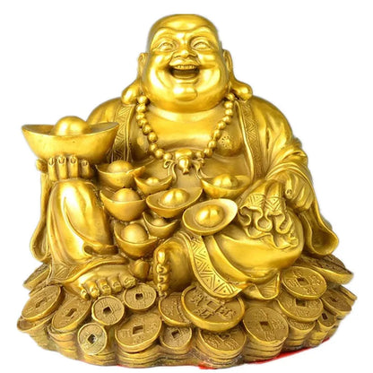 Pure brass Maitreya Buddha ornaments bonhomie laughing Buddha living room TV cabinet home crafts