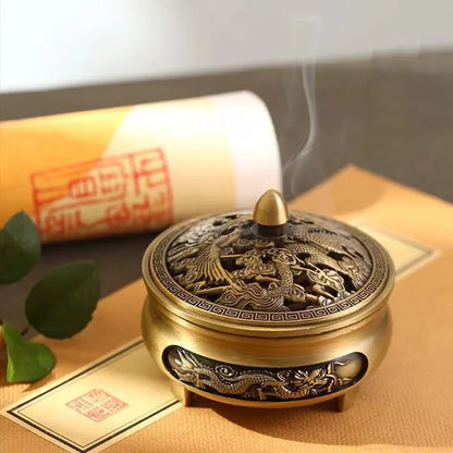 Pure copper Retro Three Legged Carving lncense Household Nostalgic Indoor Purification Sandalwood Aromatherapy Burner