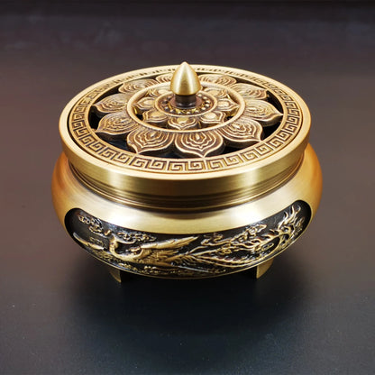 Pure copper Retro Three Legged Carving lncense Household Nostalgic Indoor Purification Sandalwood Aromatherapy Burner