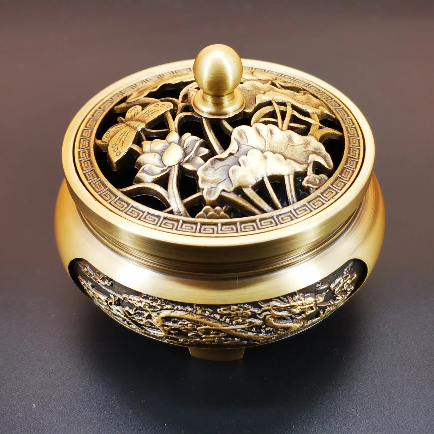 Pure copper Retro Three Legged Carving lncense Household Nostalgic Indoor Purification Sandalwood Aromatherapy Burner