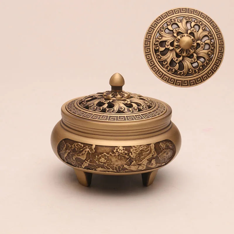 Pure copper Retro Three Legged Carving lncense Household Nostalgic Indoor Purification Sandalwood Aromatherapy Burner