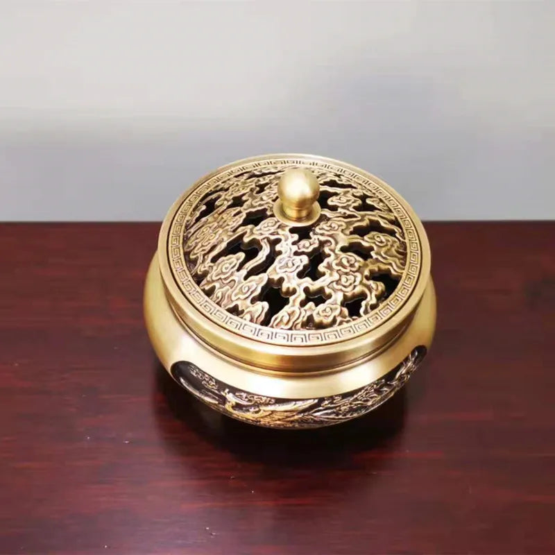 Pure copper Retro Three Legged Carving lncense Household Nostalgic Indoor Purification Sandalwood Aromatherapy Burner