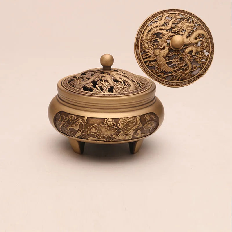 Pure copper Retro Three Legged Carving lncense Household Nostalgic Indoor Purification Sandalwood Aromatherapy Burner