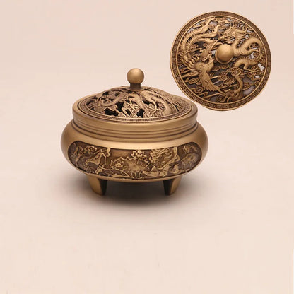 Pure copper Retro Three Legged Carving lncense Household Nostalgic Indoor Purification Sandalwood Aromatherapy Burner