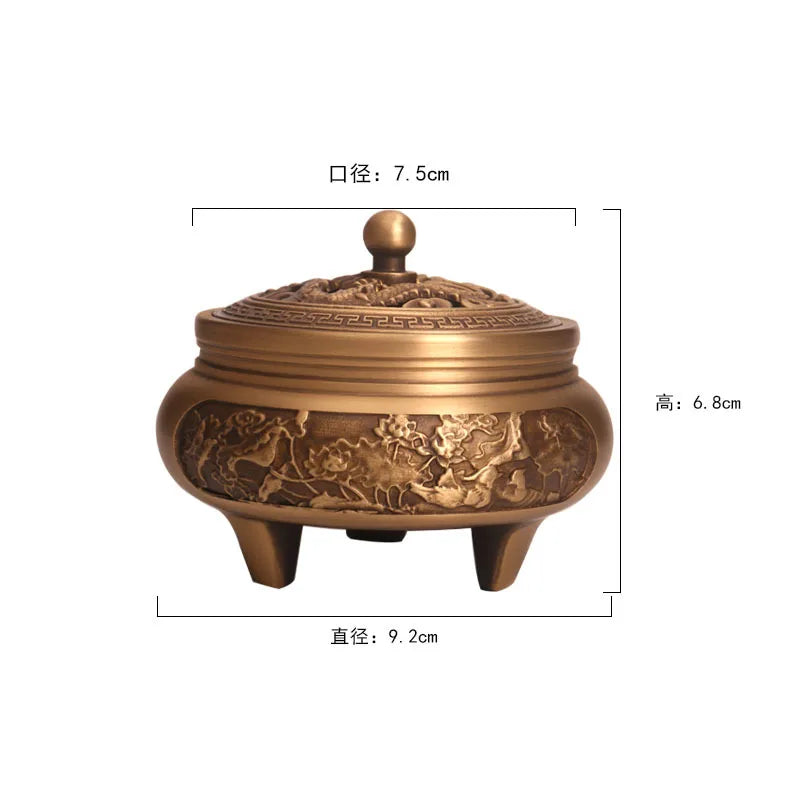 Pure copper Retro Three Legged Carving lncense Household Nostalgic Indoor Purification Sandalwood Aromatherapy Burner