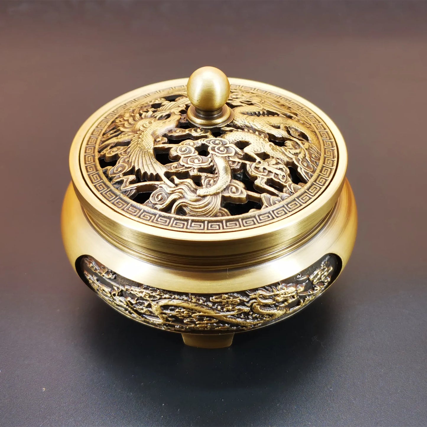 Pure copper Retro Three Legged Carving lncense Household Nostalgic Indoor Purification Sandalwood Aromatherapy Burner