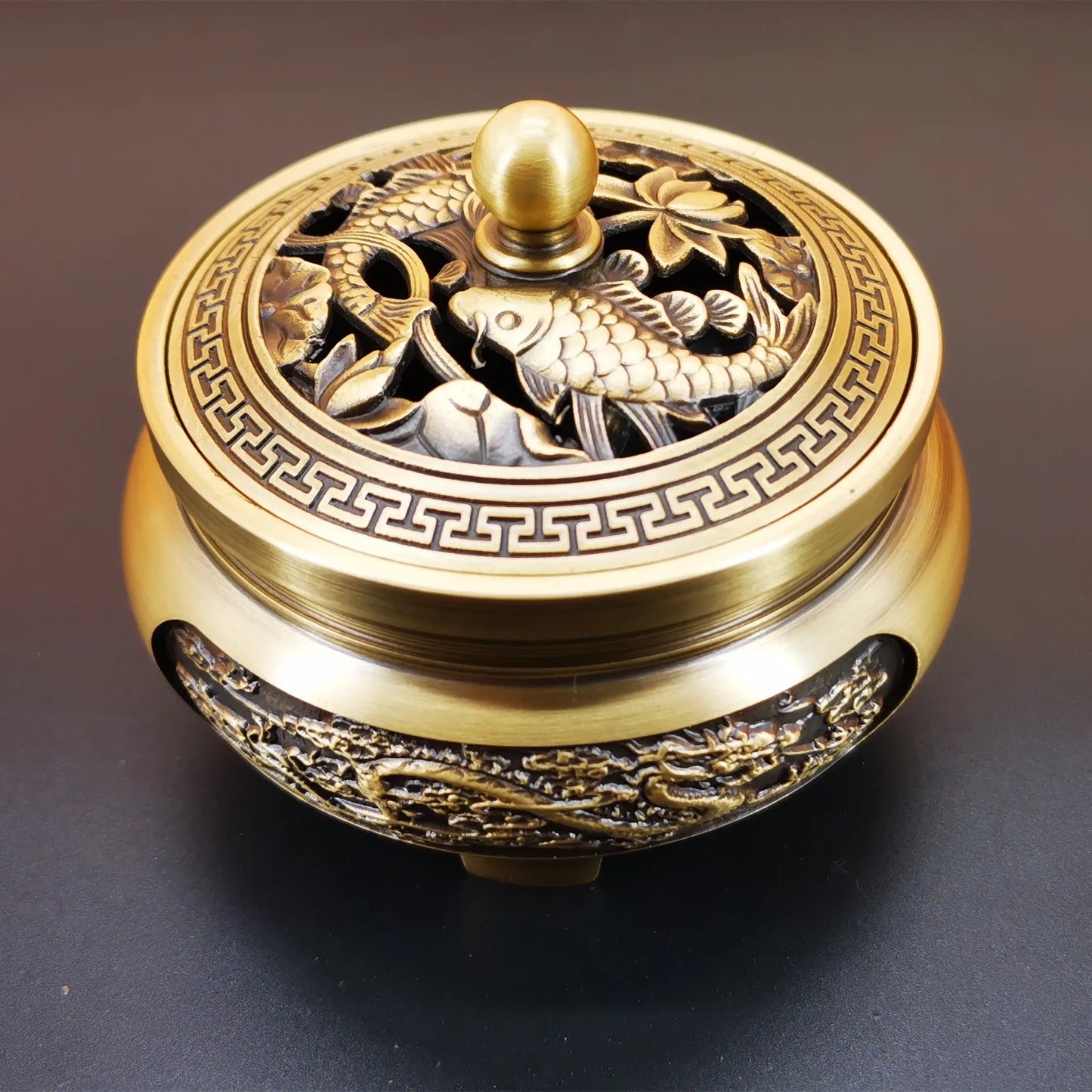 Pure copper Retro Three Legged Carving lncense Household Nostalgic Indoor Purification Sandalwood Aromatherapy Burner