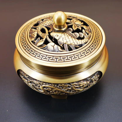 Pure copper Retro Three Legged Carving lncense Household Nostalgic Indoor Purification Sandalwood Aromatherapy Burner