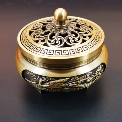 Pure copper Retro Three Legged Carving lncense Household Nostalgic Indoor Purification Sandalwood Aromatherapy Burner