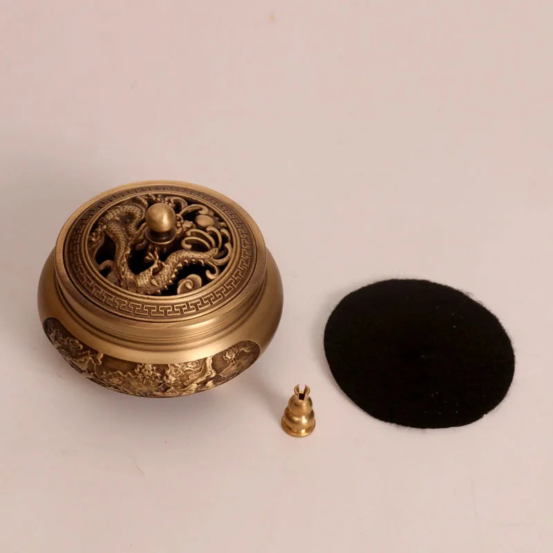 Pure copper Retro Three Legged Carving lncense Household Nostalgic Indoor Purification Sandalwood Aromatherapy Burner