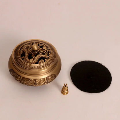 Pure copper Retro Three Legged Carving lncense Household Nostalgic Indoor Purification Sandalwood Aromatherapy Burner