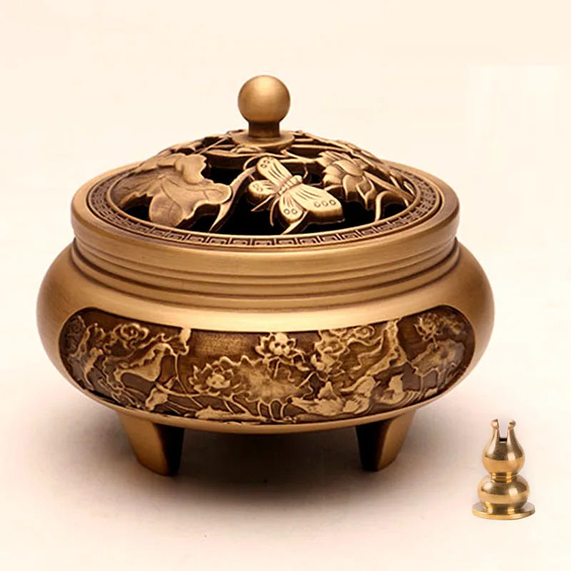 Pure copper Retro Three Legged Carving lncense Household Nostalgic Indoor Purification Sandalwood Aromatherapy Burner