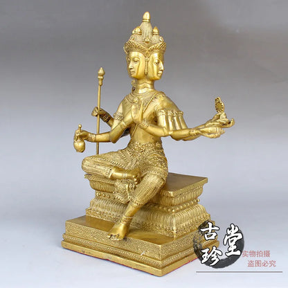 Pure copper Thailand four-faced Buddha ornaments, bronze statue of Buddha King, town house, ward off evil spirits, Buddhist hal