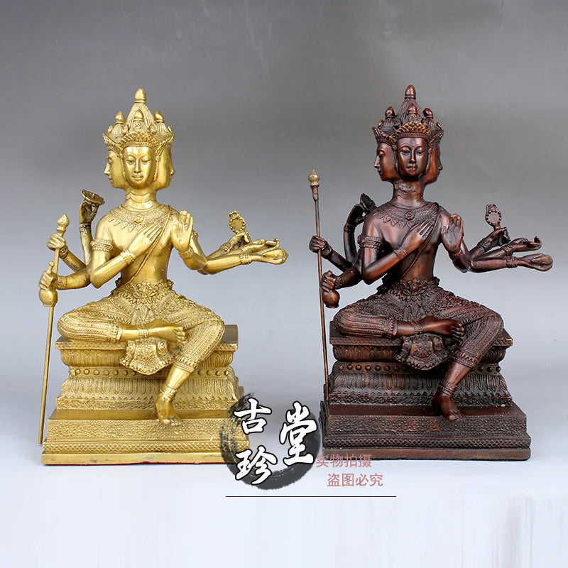 Pure copper Thailand four-faced Buddha ornaments, bronze statue of Buddha King, town house, ward off evil spirits, Buddhist hal