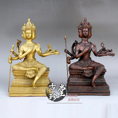 Pure copper Thailand four-faced Buddha ornaments, bronze statue of Buddha King, town house, ward off evil spirits, Buddhist hal
