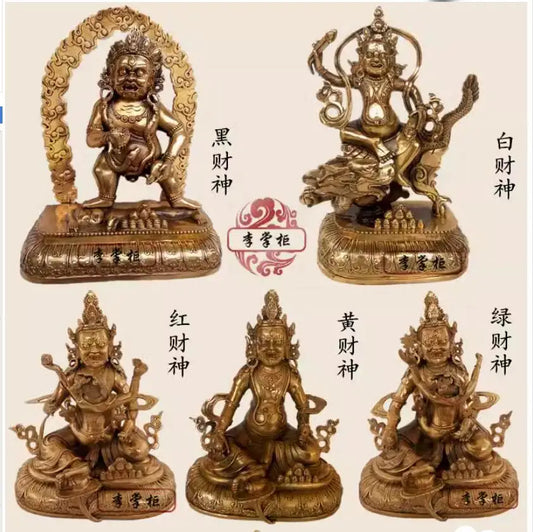 Pure copper, Tibetan legend, Five Way Wealth God, Green Wealth God Buddha statue, 30cm, can be used as a collectible ornament