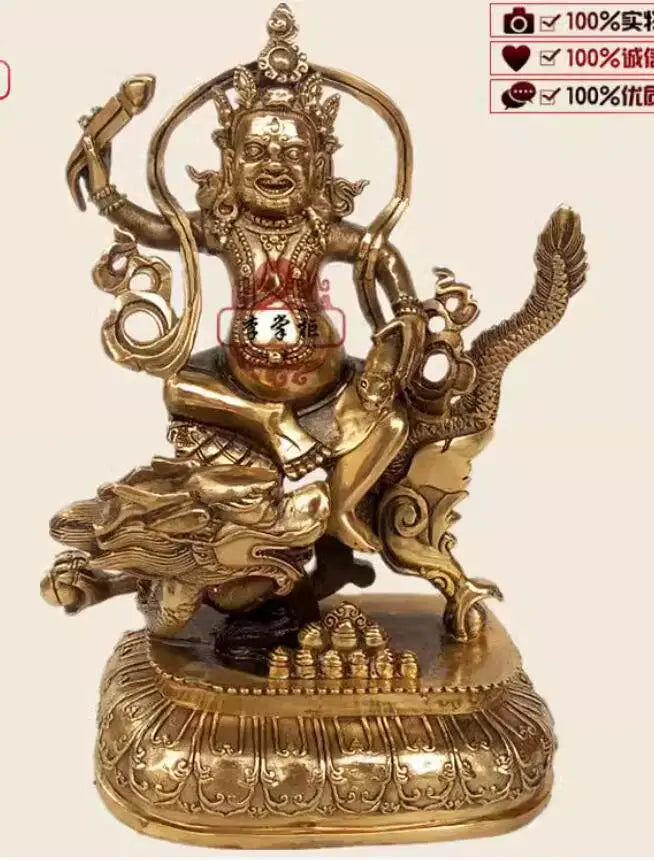 Pure copper, Tibetan legend, Five Way Wealth God, Green Wealth God Buddha statue, 30cm, can be used as a collectible ornament