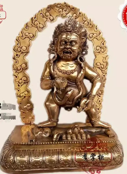 Pure copper, Tibetan legend, Five Way Wealth God, Green Wealth God Buddha statue, 30cm, can be used as a collectible ornament