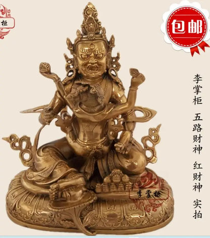 Pure copper, Tibetan legend, Five Way Wealth God, Green Wealth God Buddha statue, 30cm, can be used as a collectible ornament