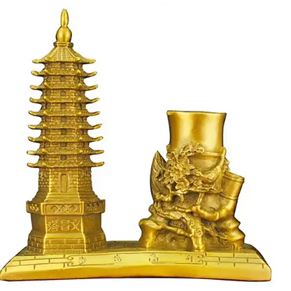 Pure copper Wenfeng Tower decoration with pen holder 9 and 9 floors, office desk decoration crafts, student gifts