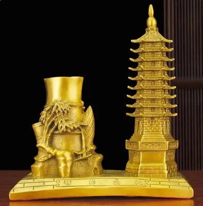 Pure copper Wenfeng Tower decoration with pen holder 9 and 9 floors, office desk decoration crafts, student gifts