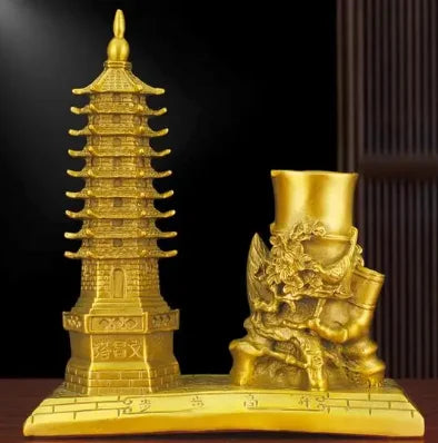 Pure copper Wenfeng Tower decoration with pen holder 9 and 9 floors, office desk decoration crafts, student gifts