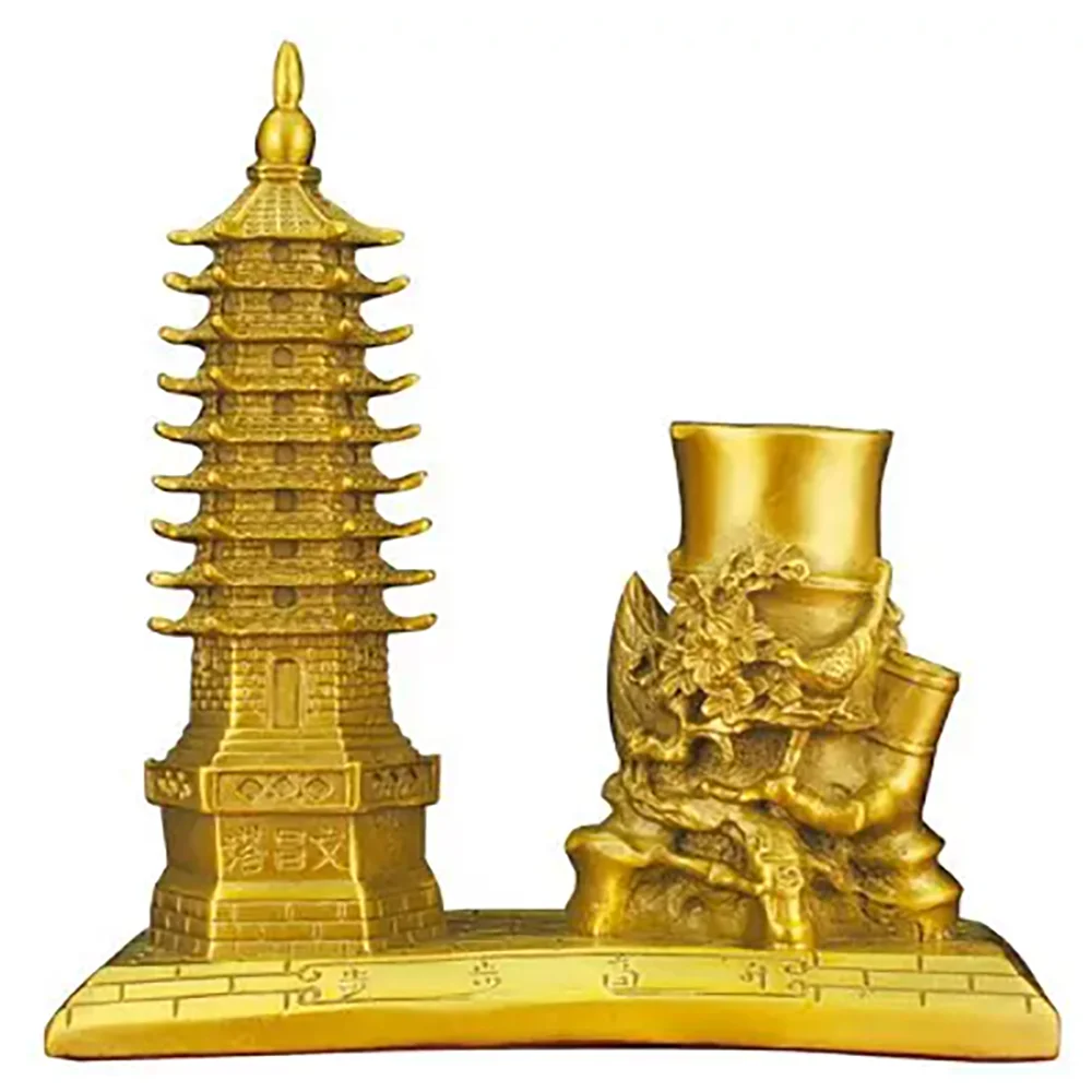 Pure copper Wenfeng Tower decoration with pen holder 9 and 9 floors, office desk decoration crafts, student gifts