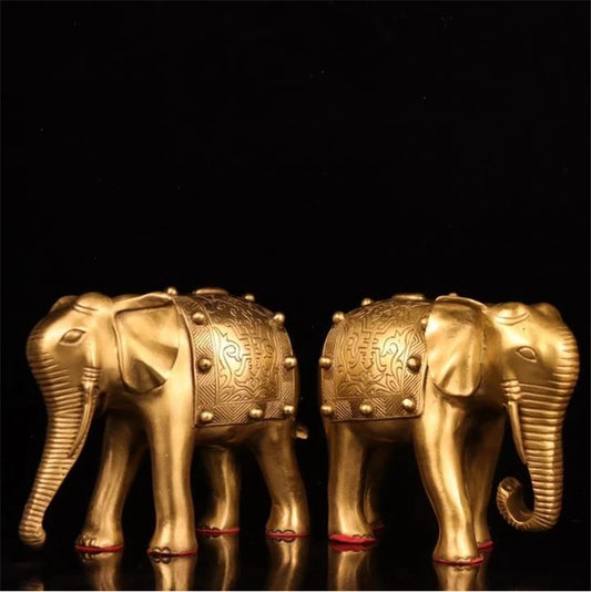 Pure copper animal statue finely carved brass elephant a pair of statuary craft decoration
