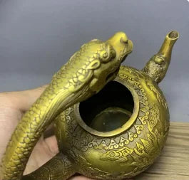 Pure copper dragon head pot Kung Fu tea set fortune attracting double dragon fortune absorbing teapot ornaments