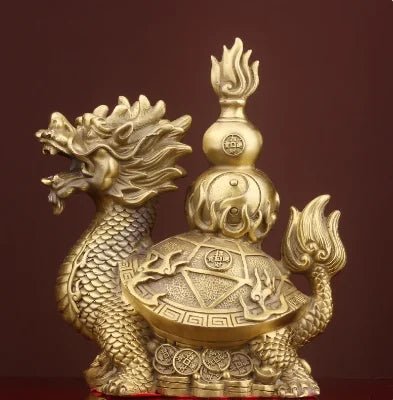 Pure copper dragon turtle ornaments Pure copper money dragon head turtle home decoration handicrafts in office living room