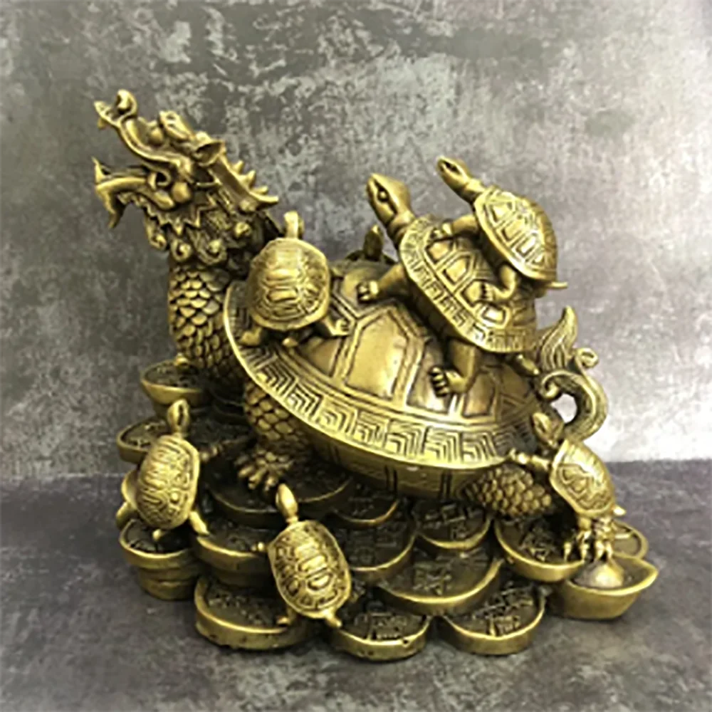 Pure copper mother and son dragon turtle ornaments home living room handicraft ornaments