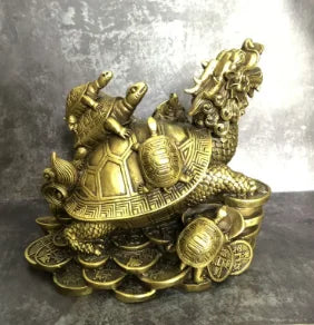 Pure copper mother and son dragon turtle ornaments home living room handicraft ornaments