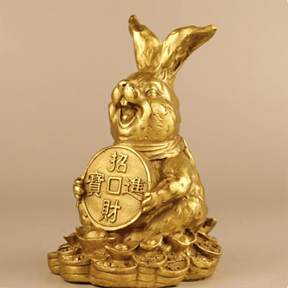 Pure copper rabbit ornaments rich rabbit zodiac rabbit ingot Ruyi money rabbit decoration crafts gift mascot
