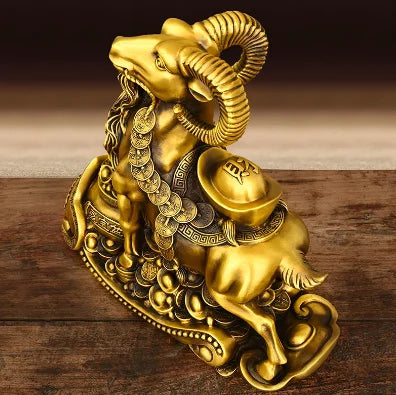 Pure copper sheep ornaments Leader sheep Home office desktop decorations Lucky cornucopia sheep Yuanbao sheep zodiac sheep
