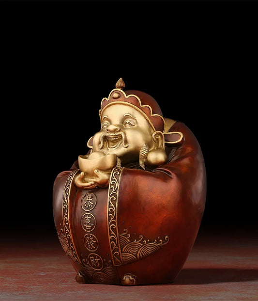 Pure copper statue Maitreya Buddha decoration living room big belly laughing Buddha office decoration entrance door sculpture